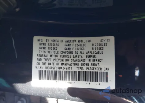 2013 Honda Accord Lx z USA, uszkodzony, nr VIN 1HGCR2F37DA242611